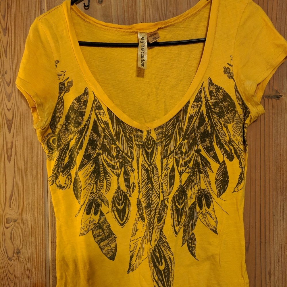 Low neck thin feather print shirt